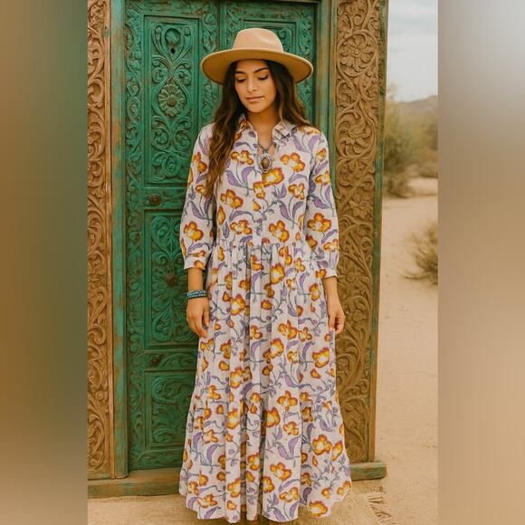 Anthropologie Dresses & Skirts - Anthropologie PAREKH BUGBEE S/M Lulu Summer Maxi Dress in white floral batik